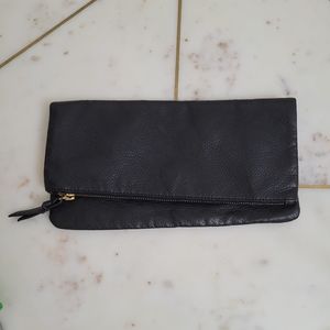 Faux Vegan Leather Foldover Clutch with Zipper